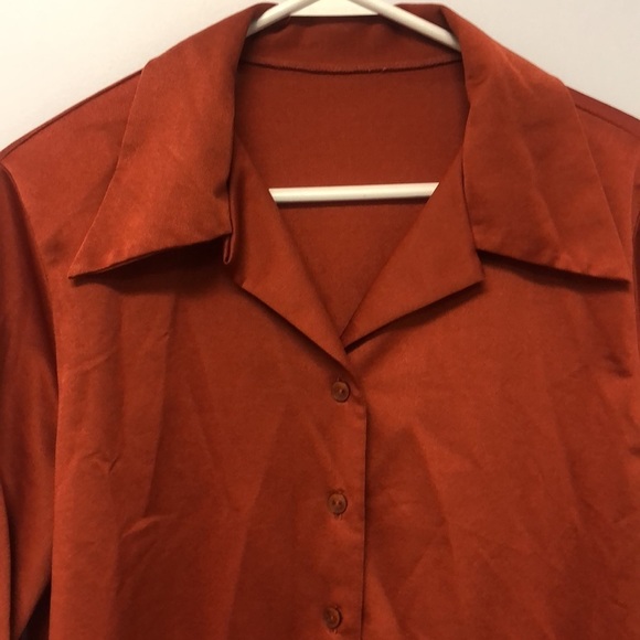 HANDMADE Burnt Orang Button Down Blouse T240 - Picture 2 of 4